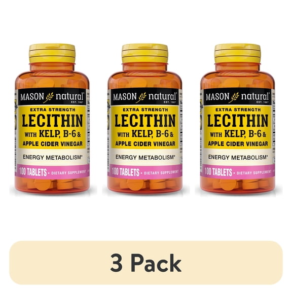 (3 pack) Mason Natural Extra Strength Lecithin with Kelp, B-6 & Apple Cider Vinegar