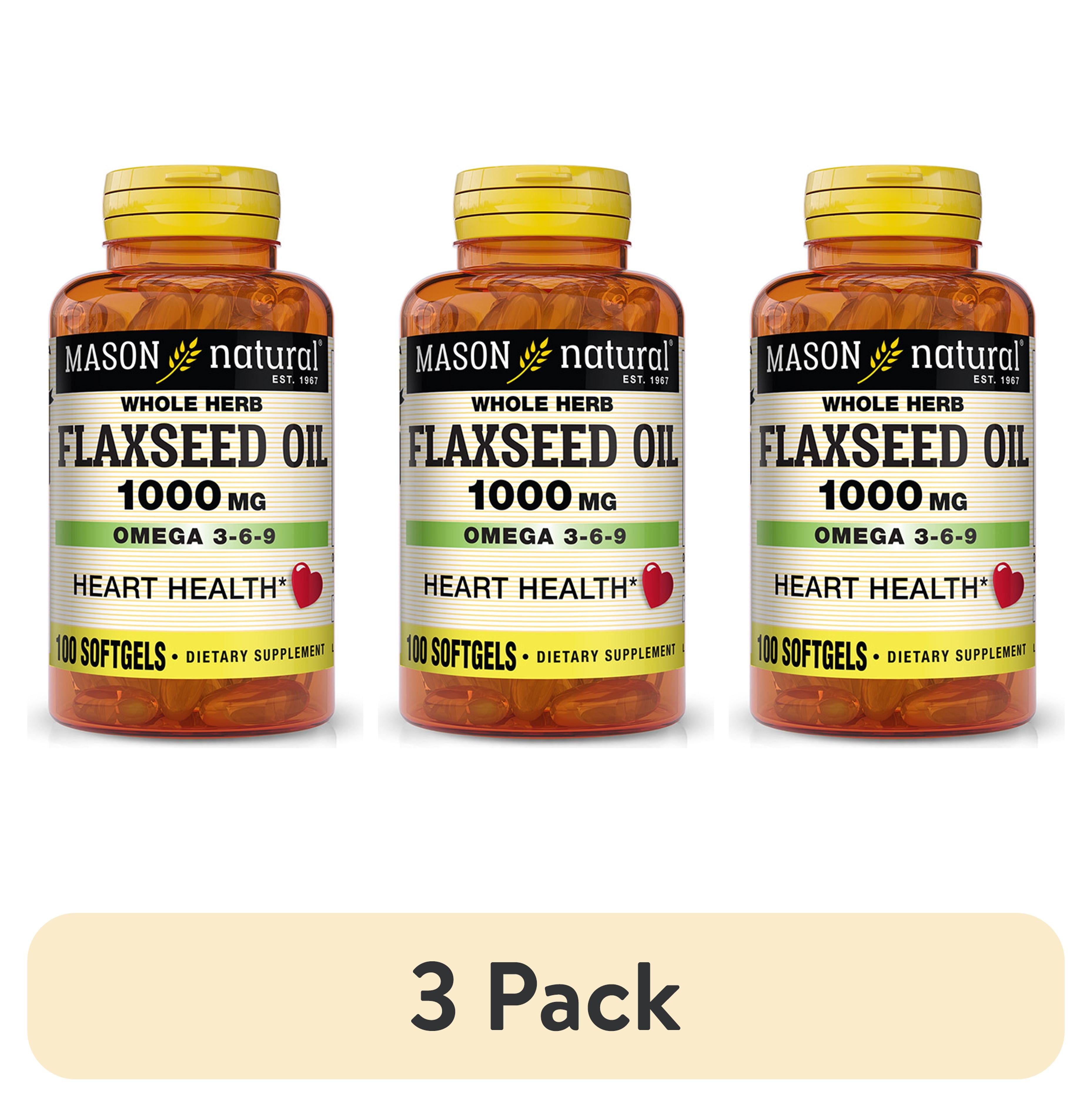 (3 pack) Mason Natural Flax Seed Oil 100 Softgels - Omega 3-6-9, Healthy Heart and Immune System