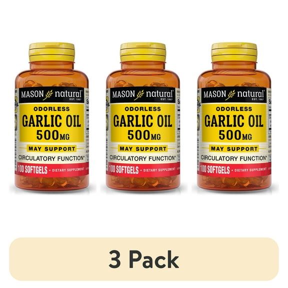 (3 pack) Mason Natural Garlic Oil 100 Softgels - Odorless Allium Sativum Supplement
