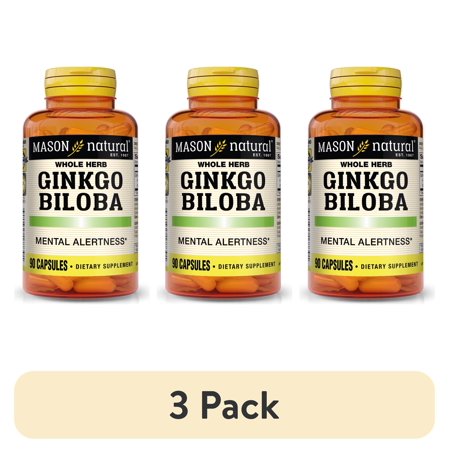 (3 pack) Mason Natural Ginkgo Biloba Capsules, Supports Optimal Brain Function, 90 Count
