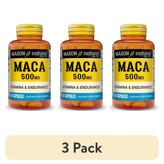 (3 pack) Mason Natural Maca 500 mg Boost Stamina, Performance, and Vitality, 60 Capsules