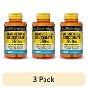 3 pack Mason Natural Magnesium Gluconate 100 Tabs, Heart Nervous Health