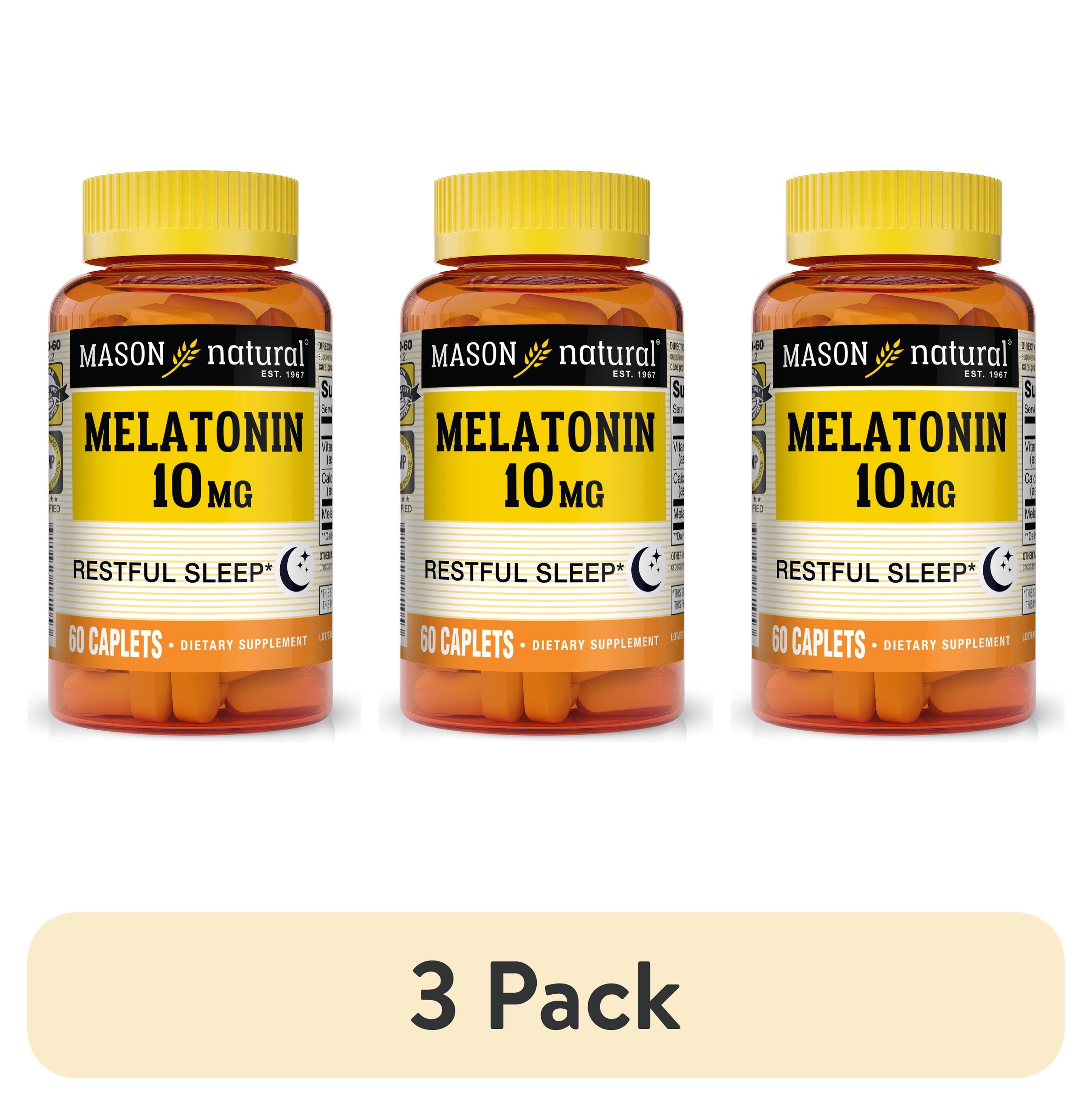 (3 pack) Mason Natural Melatonin 10 mg with B6 and Calcium, 60 Caplets