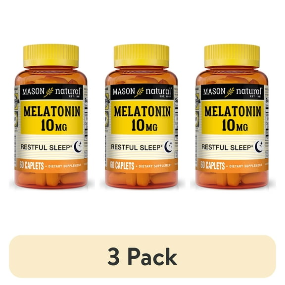 (3 pack) Mason Natural Melatonin 10 mg with B6 and Calcium, 60 Caplets