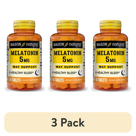 (3 pack) Mason Natural Melatonin 5 mg with B6 and Calcium - Natural Sleep Aid, Supports Healthy Sleep & Rest, 60 Tablets