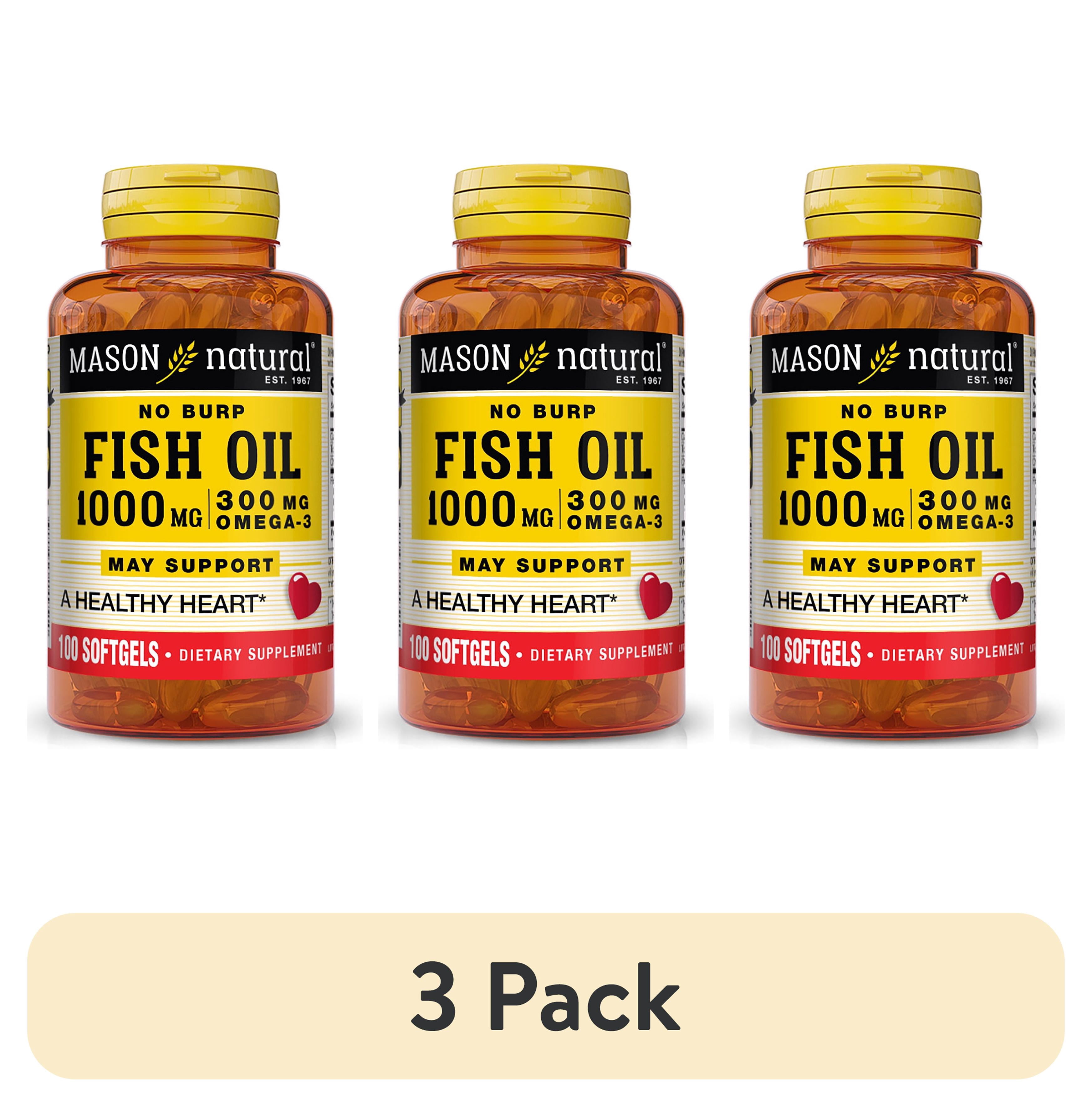 (3 pack) Mason Natural No Burp Fish Oil 1000 mg Omega-3, 100 Softgels