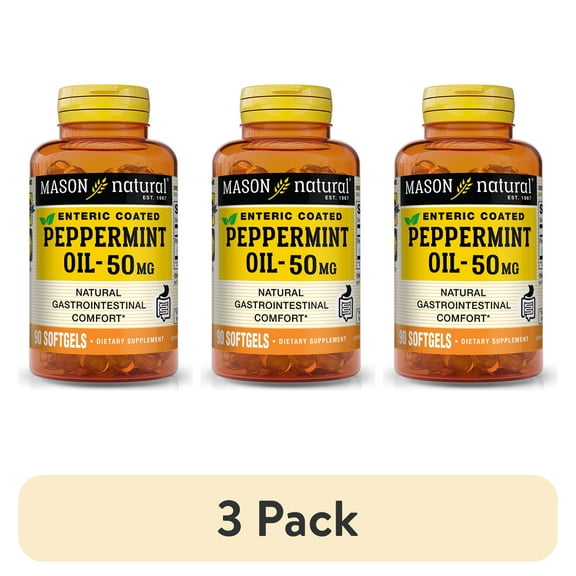 (3 pack) Mason Natural Peppermint Oil 50 mg Gastrointestinal Comfort & Digestion Supplement, 90 Softgels
