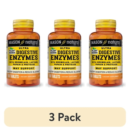 (3 pack) Mason Natural Plant-Based Ultra Digestive Enzymes, Support Healthy Digestion & Reduce bloating, 60 Tabs
