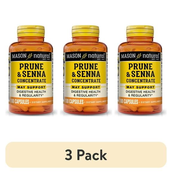 (3 pack) Mason Natural Prune Senna Concentrate - Natural Laxative, 100 Capsules
