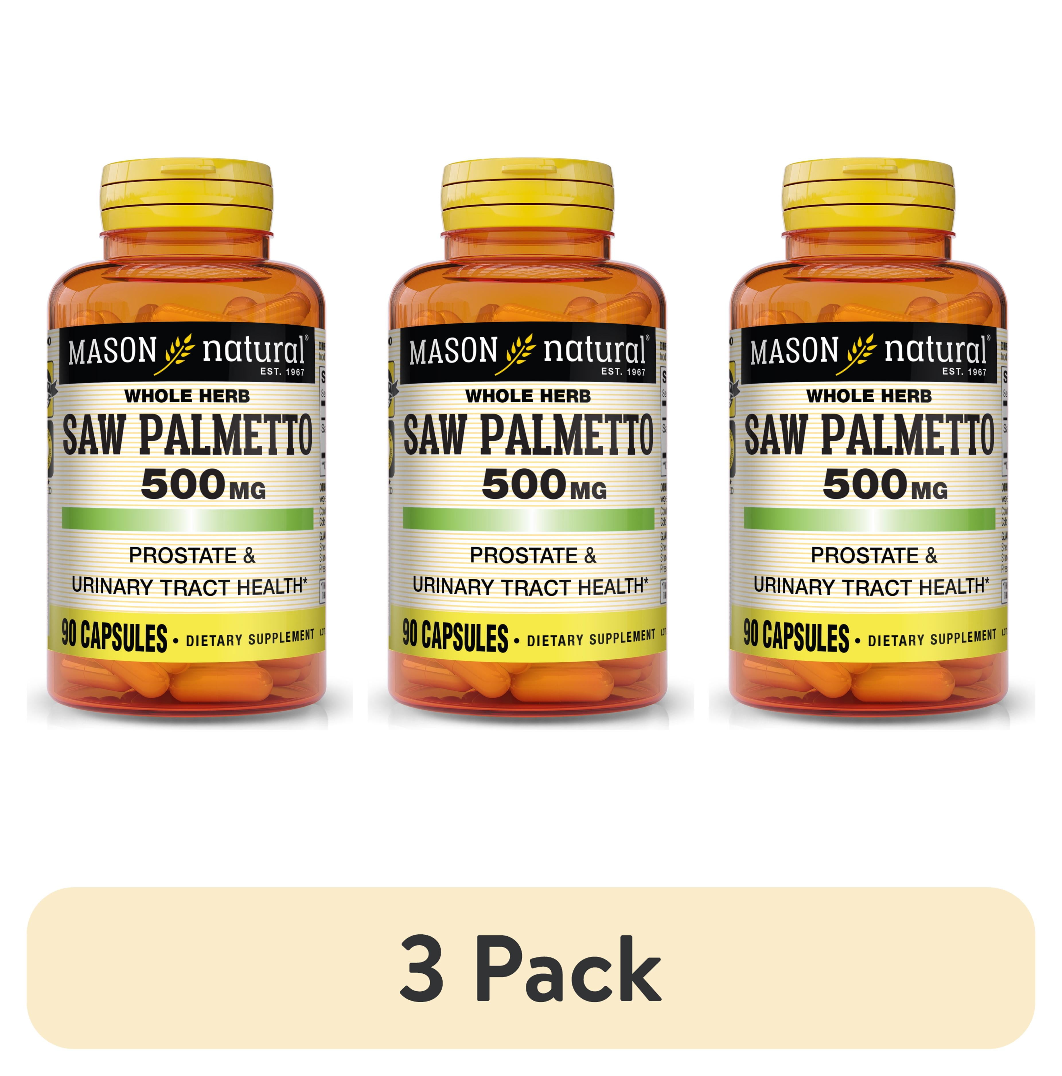 (3 pack) Mason Natural Saw Palmetto 500 mg Whole Herb, Prostate Health and urinary function Support Dietary Supplement for Men, 90 Capsules