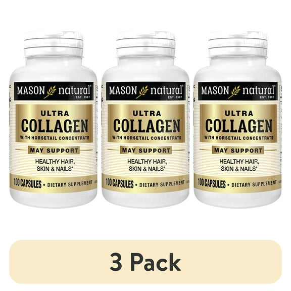 (3 pack) Mason Natural Ultra Collagen with Horsetail Concentrate - Supports Healthy Hair, Skin & Nails, Premium Beauty Supplement, 100 Capsules