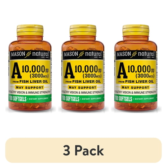 (3 pack) Mason Natural Vitamin A 3,000 mcg (10,000 IU) Fish Liver Oil Softgels, Supports Vision & Immune Strength, 100 Count