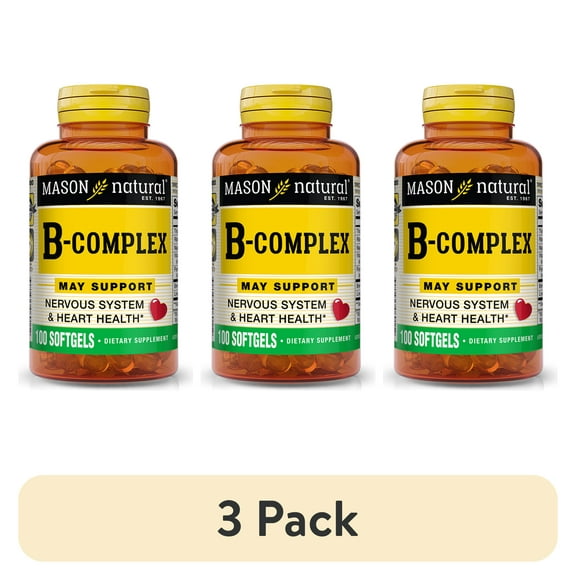 (3 pack) Mason Natural Vitamin B Complex - Healthy Heart & Nervous System, 100 Count Softgels
