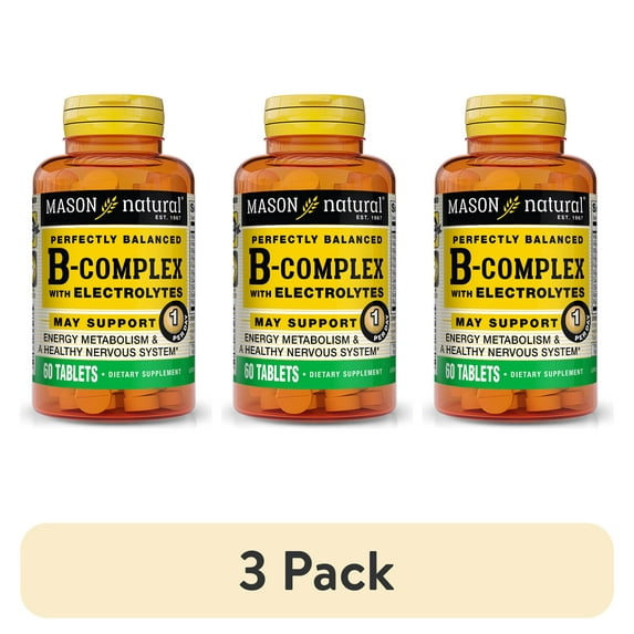 (3 pack) Mason Natural Vitamin B-Complex with Electrolytes - Supports Energy Metabolism, 60 Tablets