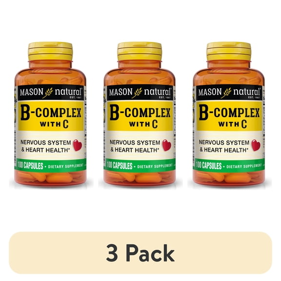 (3 pack) Mason Natural Vitamin B-Complex with Vitamin C, Healthy Heart and Nervous System, 100 Capsules