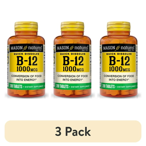 (3 pack) Mason Natural Vitamin B12, Supports Conversion of Food into Energy, 200 Tablets