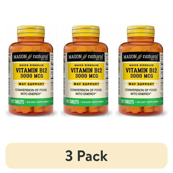 (3 pack) Mason Natural Vitamin B12 Quick Dissolve Under Tongue 100 Tablets