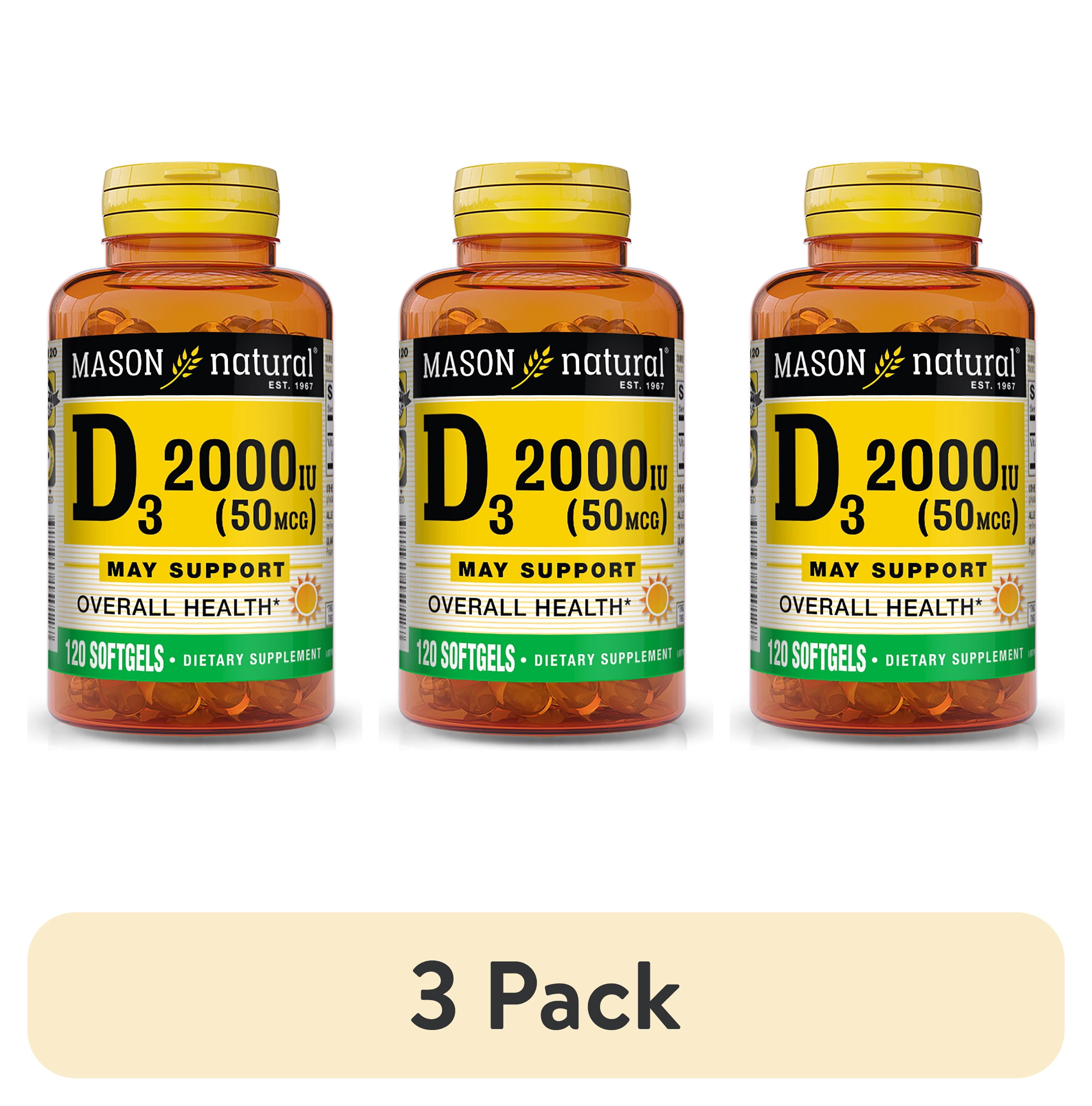 (3 pack) Mason Natural Vitamin D3 Supports Overall Health, 120 Softgels