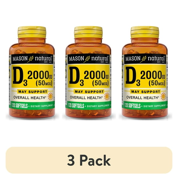 (3 pack) Mason Natural Vitamin D3 Supports Overall Health, 120 Softgels