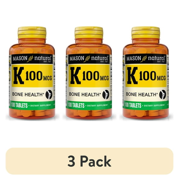 (3 pack) Mason Natural Vitamin K 100 mcg, Supports Bone Health, 100 Capsules