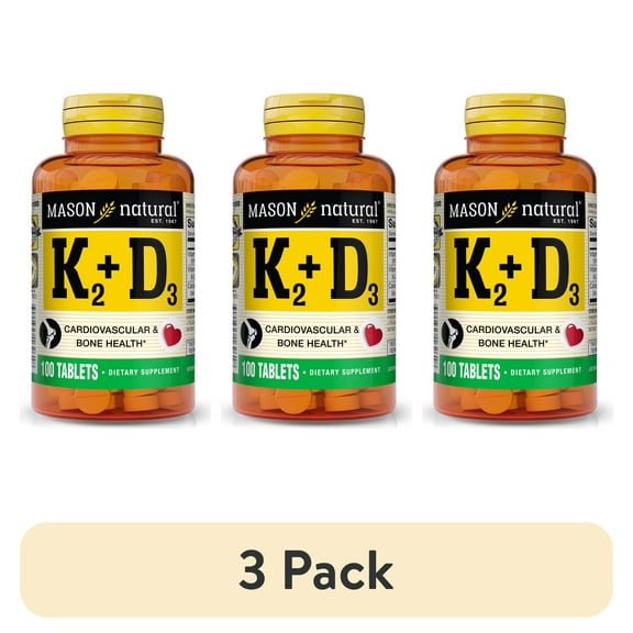 (3 pack) Mason Natural Vitamin K2 100 mcg Plus Vitamin D3, 100 Tablets