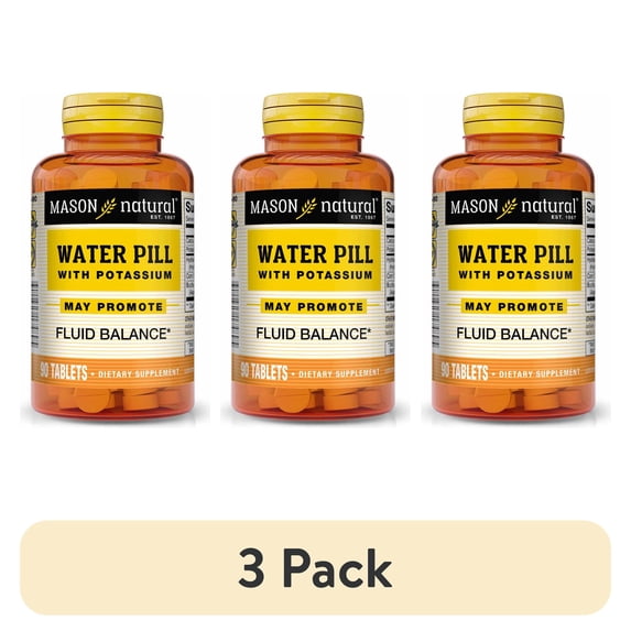 (3 pack) Mason Natural Water Pill with Potassium 101 mg, supports Fluid Balance, 90 Tablets