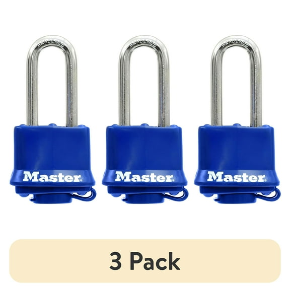 (3 pack) Master Lock Covered Laminated Steel 1-9/16in (40 mm) Padlock with Key, 2in (51 mm) Shackle