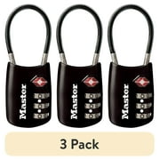 3 pack Master Lock TSA Approved 3 Dial Resettable Combination Luggage Lock, Color Variety
