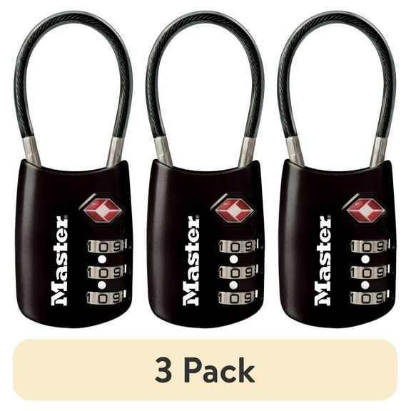(3 pack) Master Lock TSA Approved 3 Dial Resettable Combination Luggage Lock, Color Variety