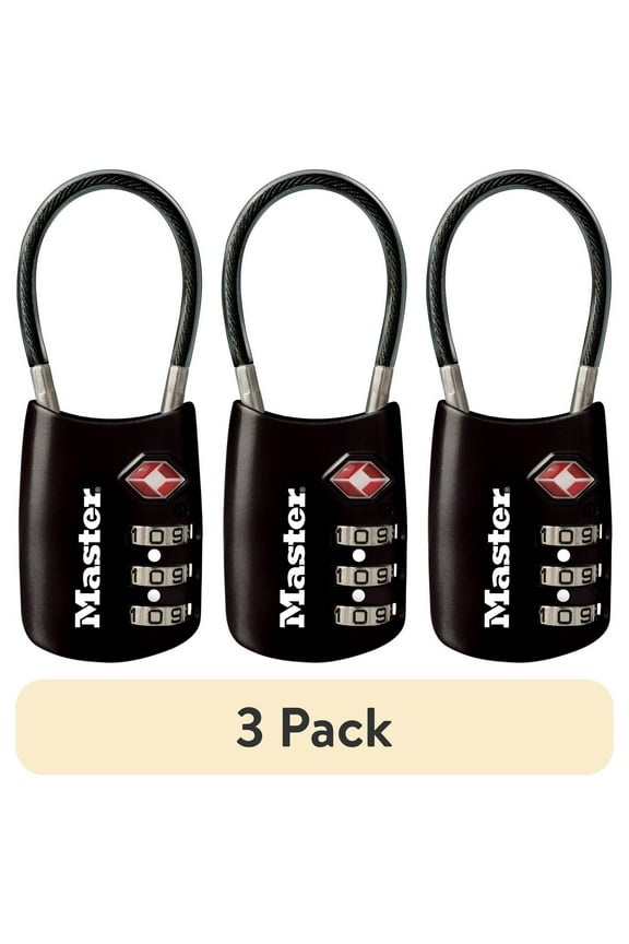 (3 pack) Master Lock TSA Approved 3 Dial Resettable Combination Luggage Lock, Color Variety