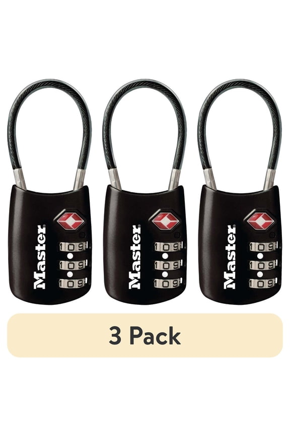 (3 pack) Master Lock TSA Approved 3 Dial Resettable Combination Luggage Lock, Color Variety