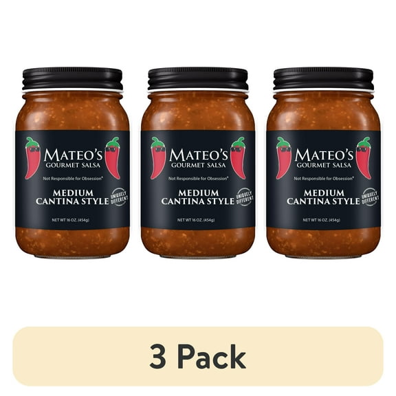 (3 pack) Mateo's Gourmet Medium Cantina Salsa, 16 oz Glass Jar