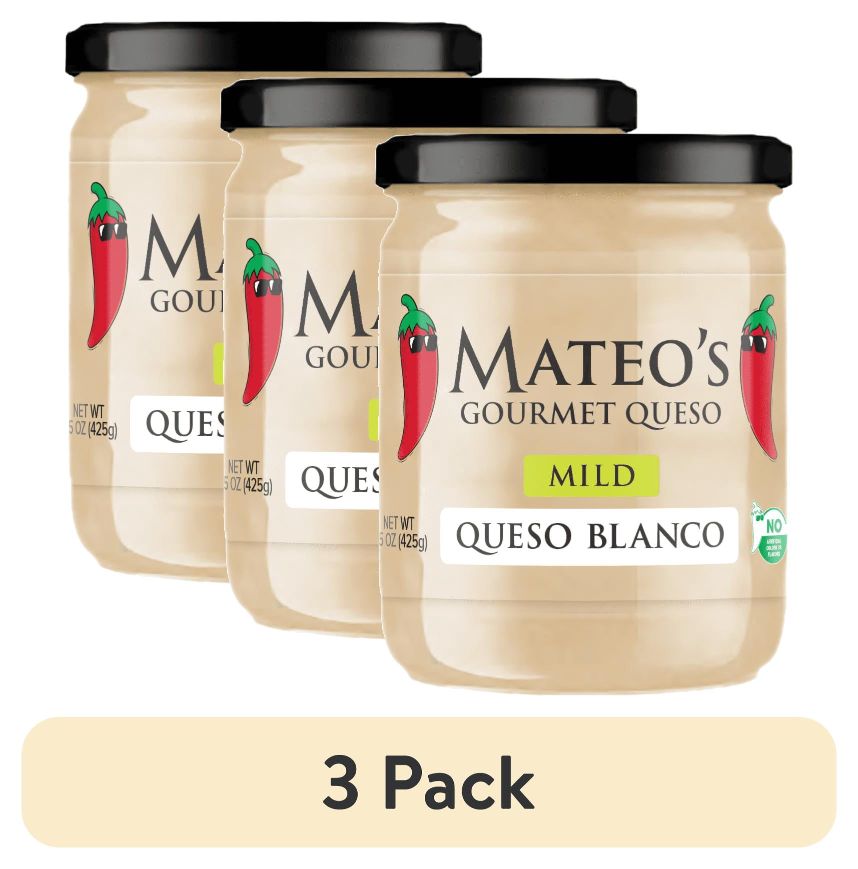 (3 pack) Mateo's Gourmet Queso Blanco Cheese Dip, Mild Heat, 15oz Glass Jar, Farmer's Market Fresh
