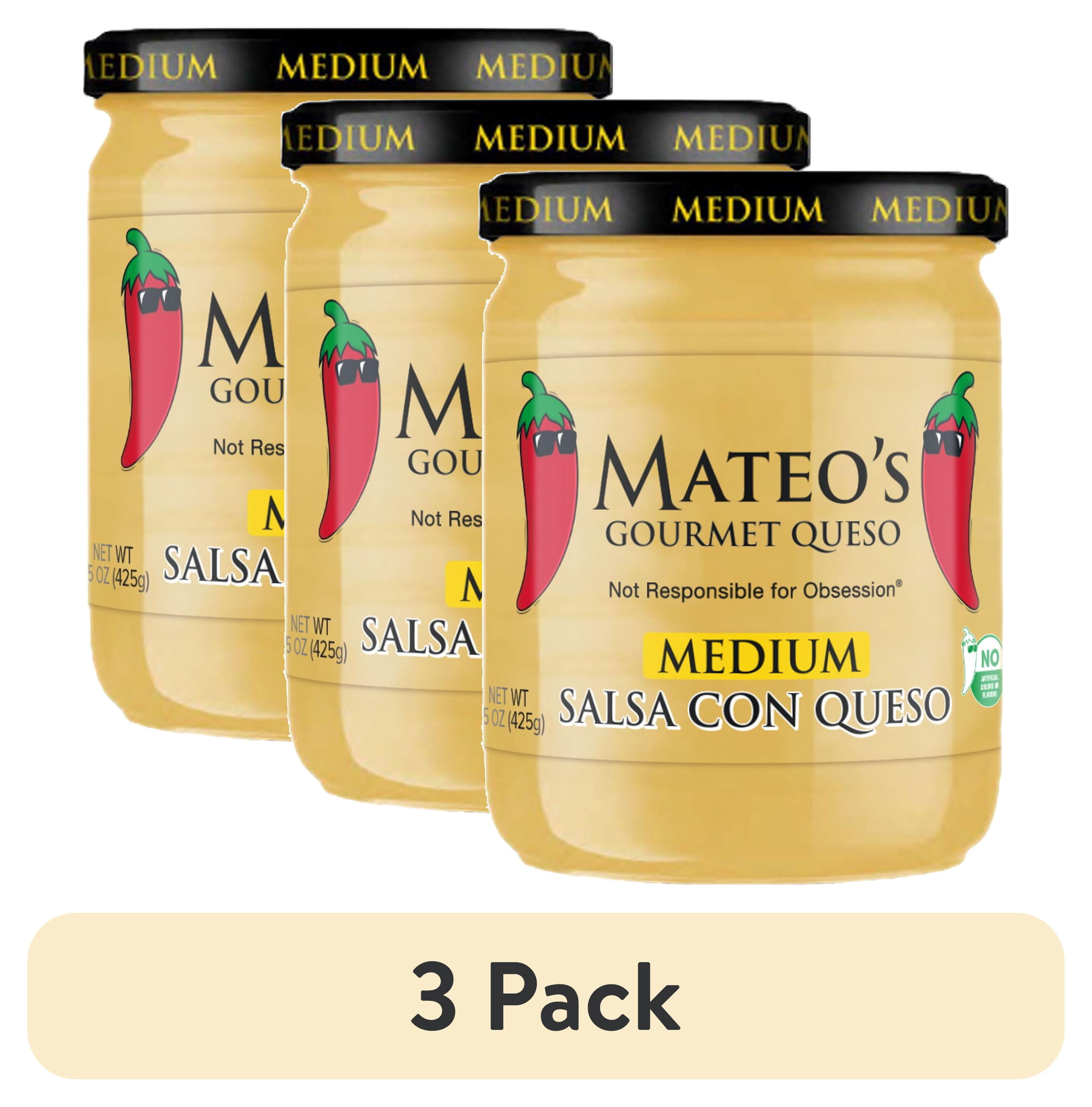 (3 pack) Mateo's Gourmet Salsa con Queso, Medium Heat, 15oz Glass Jar