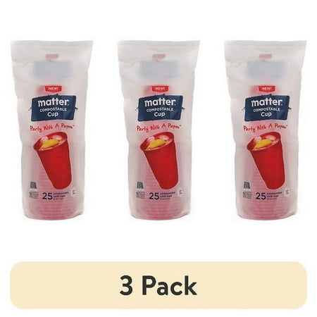 (3 pack) Matter Compostable Disposable Cups, 18 oz., Red, 25 Count