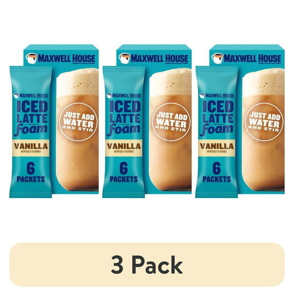 (3 pack) Maxwell House Iced Vanilla Latte with Foam All in One Drink Mix, 5.92 oz, 6 Packets
