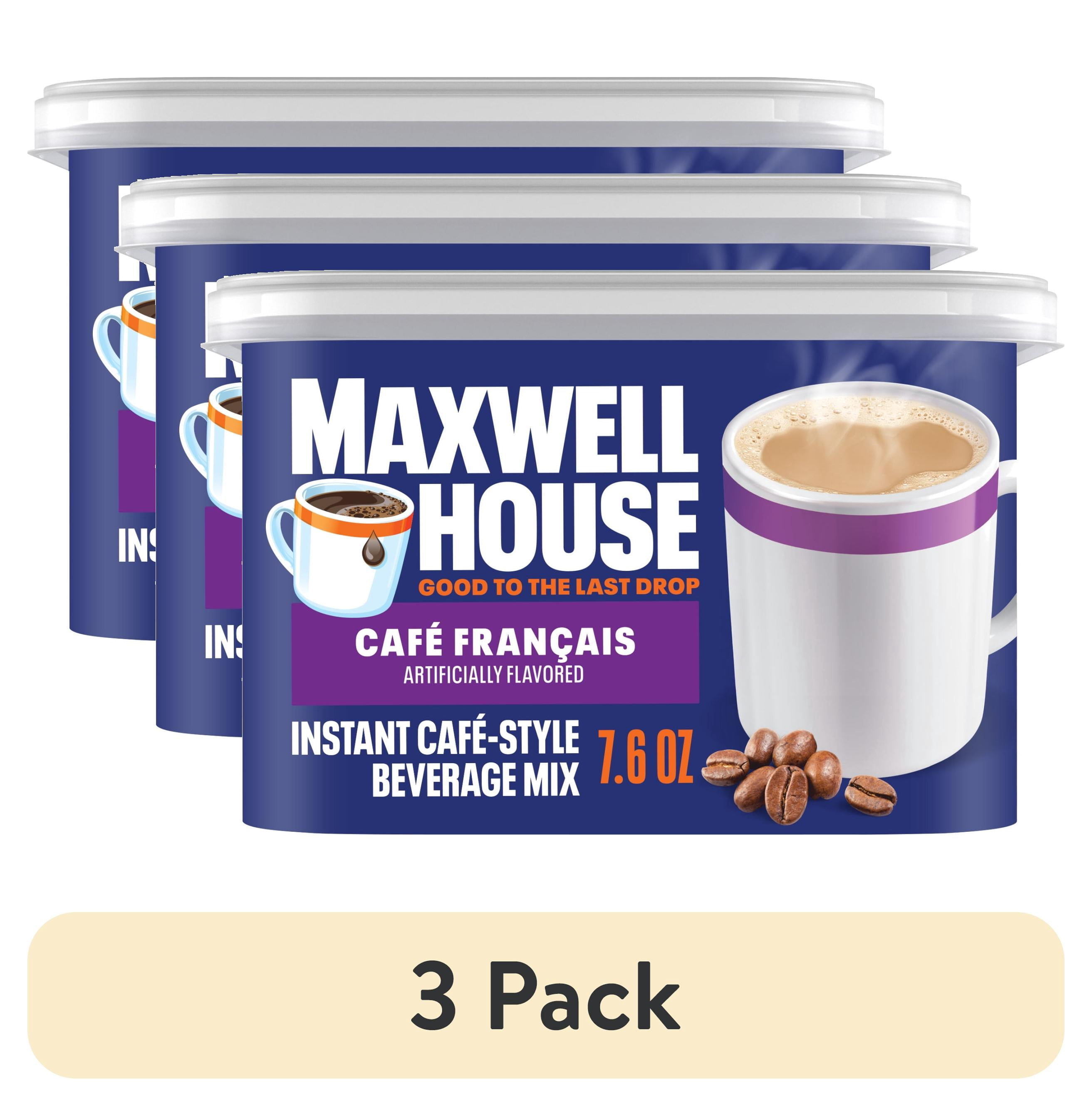 (3 pack) Maxwell House Instant Cafe-Style Beverage Mix, Easy to Prepare, 1 Canister, for Quick Morning Coffee or Afternoon Treat, Cafe Francais, Kosher Dairy, 7.6 oz