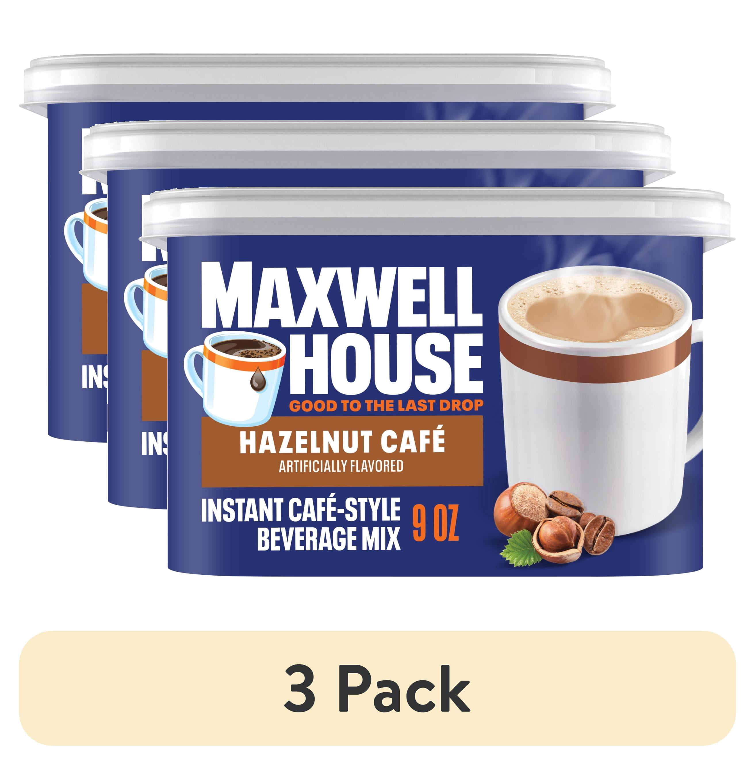 (3 pack) Maxwell House Instant Cafe-Style Beverage Mix, Easy to Prepare, 1 Canister, for Quick Morning Coffee or Afternoon Treat, Hazelnut Cafe, Kosher Dairy, 9 oz