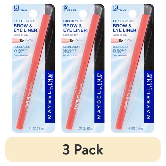 (3 pack) Maybelline ExpertWear Brow and Eyeliner Pencil, Velvet Black