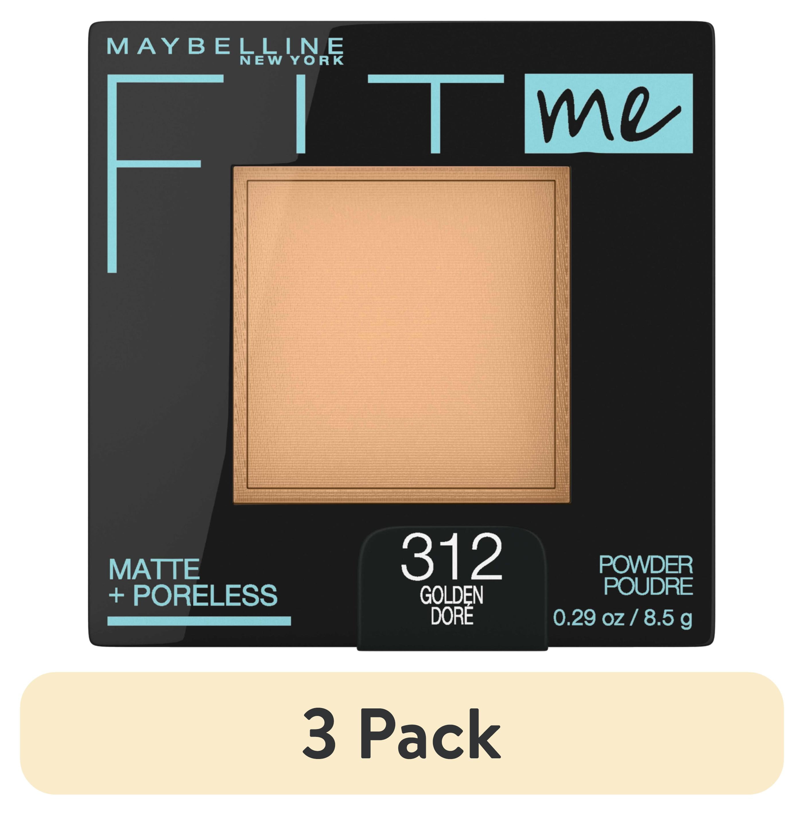(3 pack) Maybelline Fit Me Matte + Poreless Powder Foundation Makeup, 312 Golden, 0.29 oz