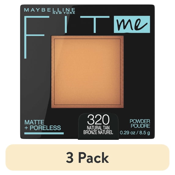 (3 pack) Maybelline Fit Me Matte Poreless Pressed Face Powder Makeup, Natural Tan, 0.29 oz