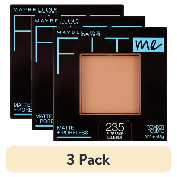 (3 pack) Maybelline Fit Me Matte Poreless Pressed Face Powder Makeup, Pure Beige, 0.29 oz