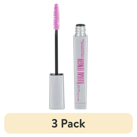 (3 pack) Maybelline Illegal Length Fiber Extensions Washable Mascara, Blackest Black