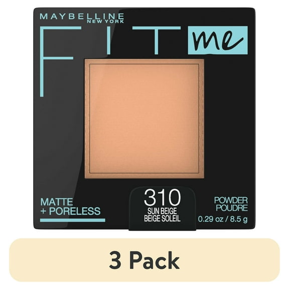 (3 pack) Maybelline New York Fit Me! Matte + Poreless Foundation Powder, 100 Translucent, 8.5 g, 310 Sun Beige