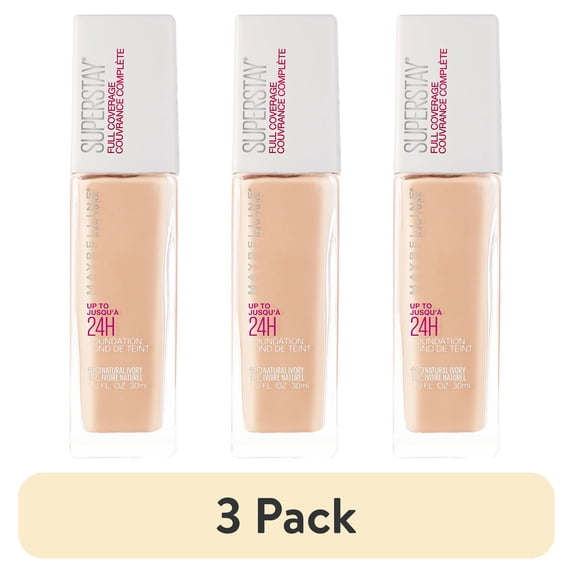 (3 pack) Maybelline Super Stay Liquid Foundation Makeup, Full Coverage, 112 Natural Ivory, 1 fl oz