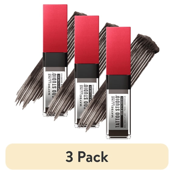(3 pack) Maybelline Tattoo Studio Brow Styling Gel, Up to 36HR Wear, Black Brown, 0.2 fl oz