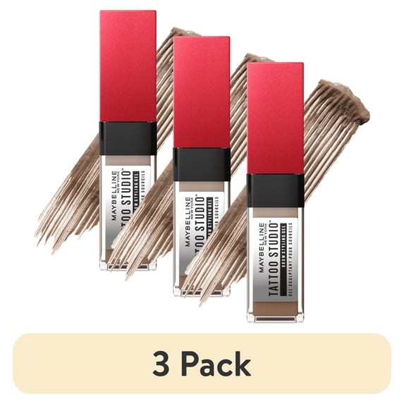 (3 pack) Maybelline Tattoo Studio Brow Styling Gel, Up to 36HR Wear, Blonde, 0.2 fl oz