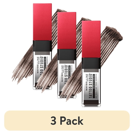 (3 pack) Maybelline Tattoo Studio Brow Styling Gel, Up to 36HR Wear, Medium Brown, 0.2 fl oz