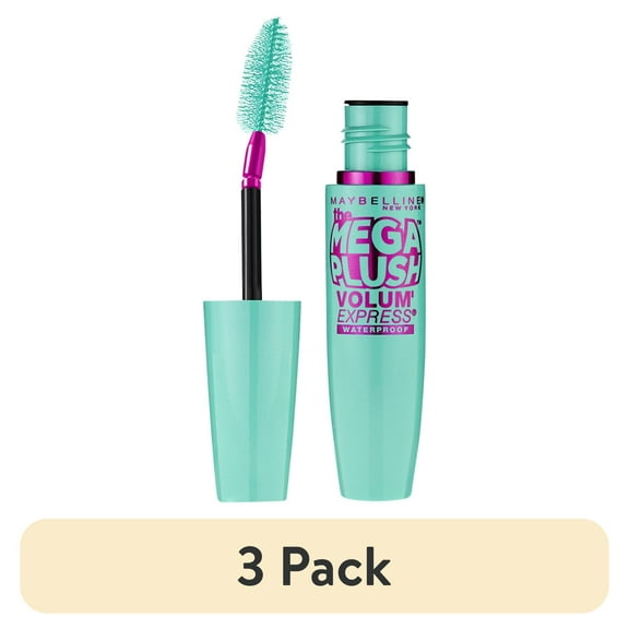 (3 pack) Maybelline Volum' Express The Mega Plush Waterproof Mascara, Very Black, 0.3 fl. oz.