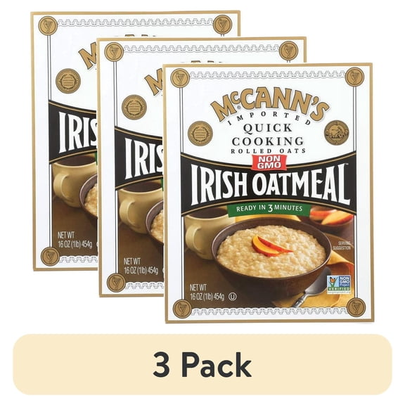 (3 pack) McCann's Imported Quick Cooking Rolled Oats Irish Oatmeal, Kosher, 16 OZ Box